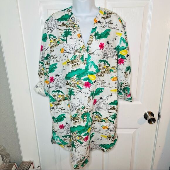 Cynthia Rowley Almafi Coast Linen Shirt Dress Roll Tab Pockets Mini M NWOT - Picture 5 of 13